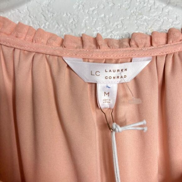 NWT LC Lauren Conrad Womens Pink Flowy Popover Lined Tie Front Blouse Top Medium - Picture 3 of 10